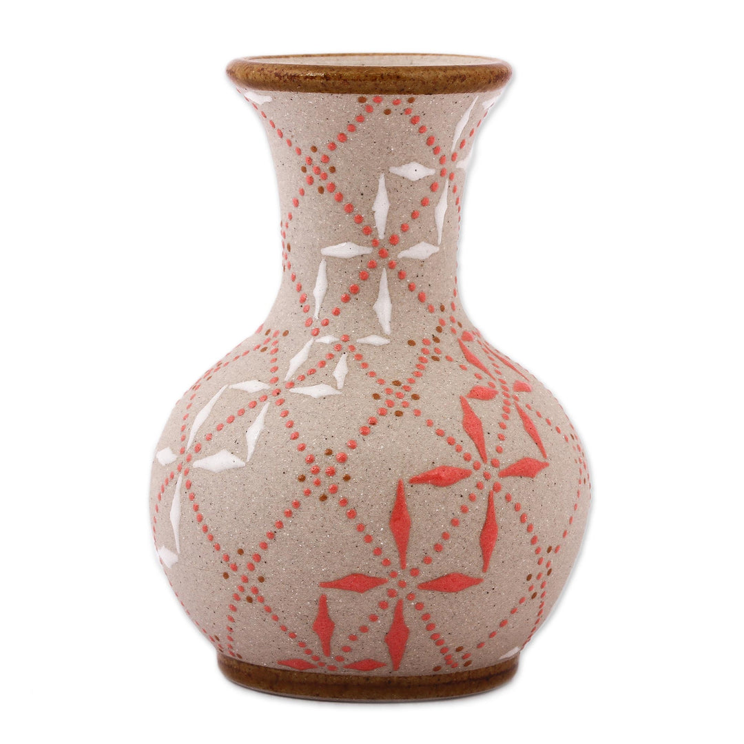 Paprika Red and White Trellis Motif Ceramic Fluted Vase - Windmill Trellis Bloom