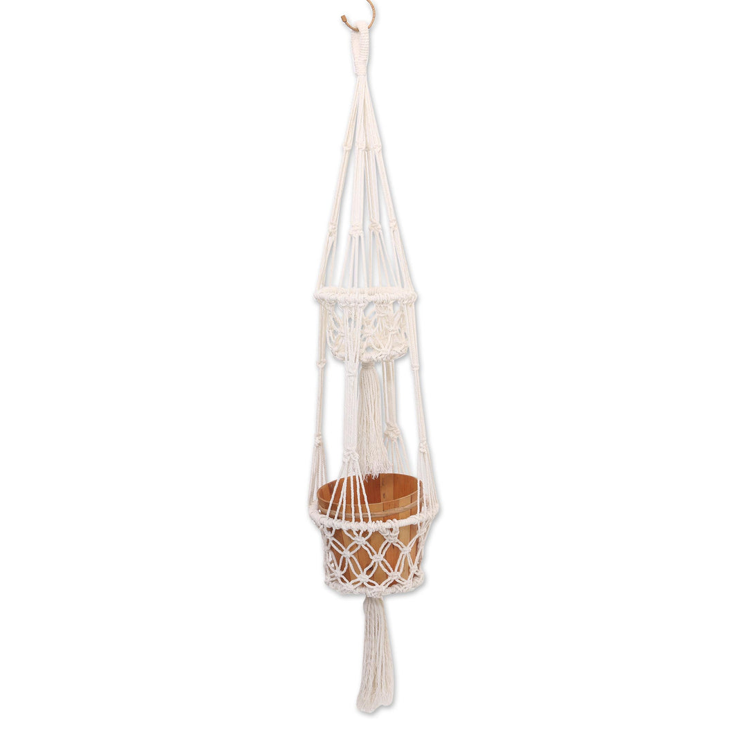 Handwoven Double Cotton Flower Pot Hanger from Bali - Ubud Plants