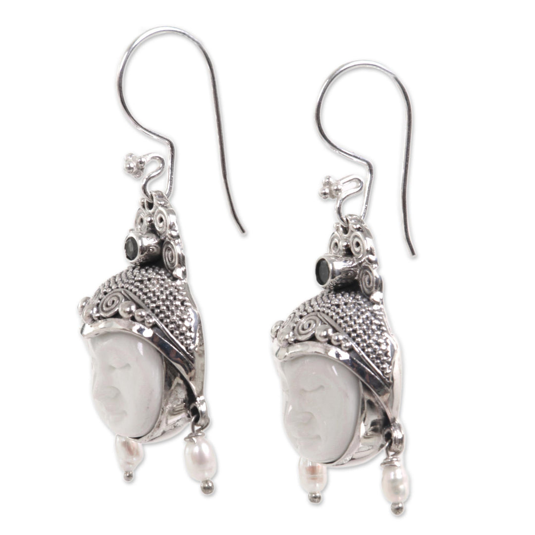 Pearl and Peridot Carved Bone Earrings - Day Dreamers