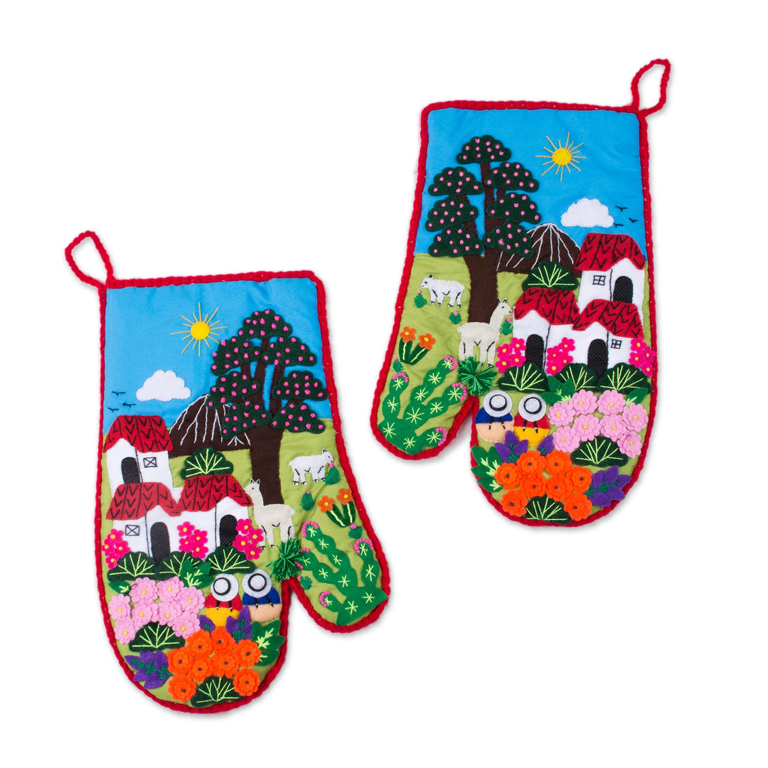 Cotton Blend Patchwork Decorative Oven Mitts (Pair) - Peruvian Country Home