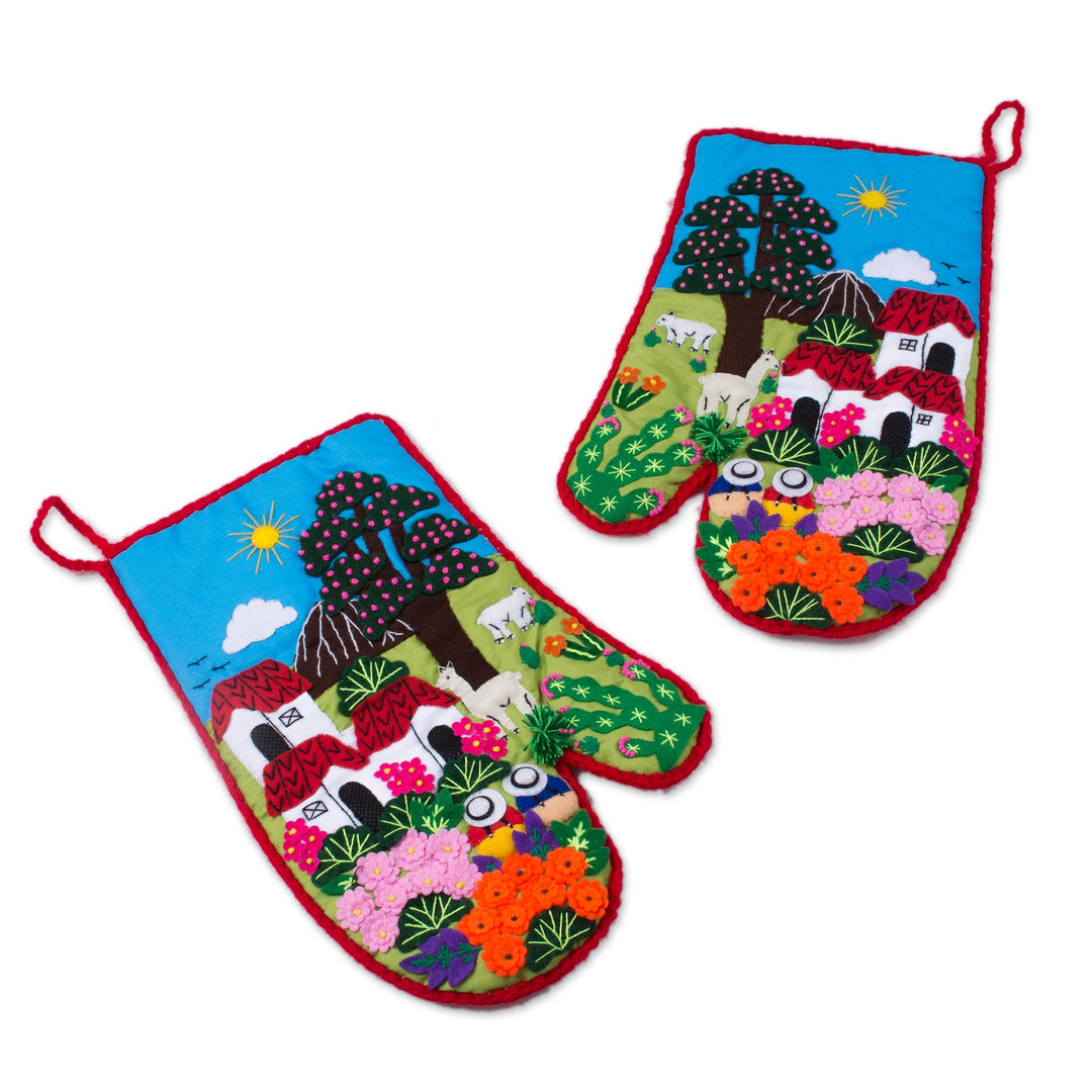 Cotton Blend Patchwork Decorative Oven Mitts (Pair) - Peruvian Country Home