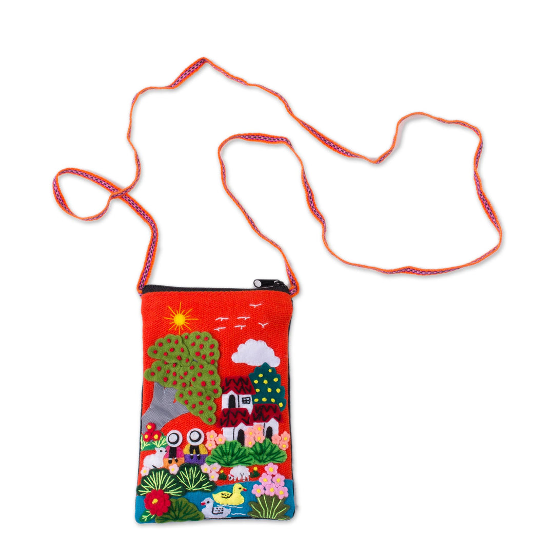 Cotton Blend Arpillera Patchwork Cell Phone Case from Peru - Afternoon in the Andes