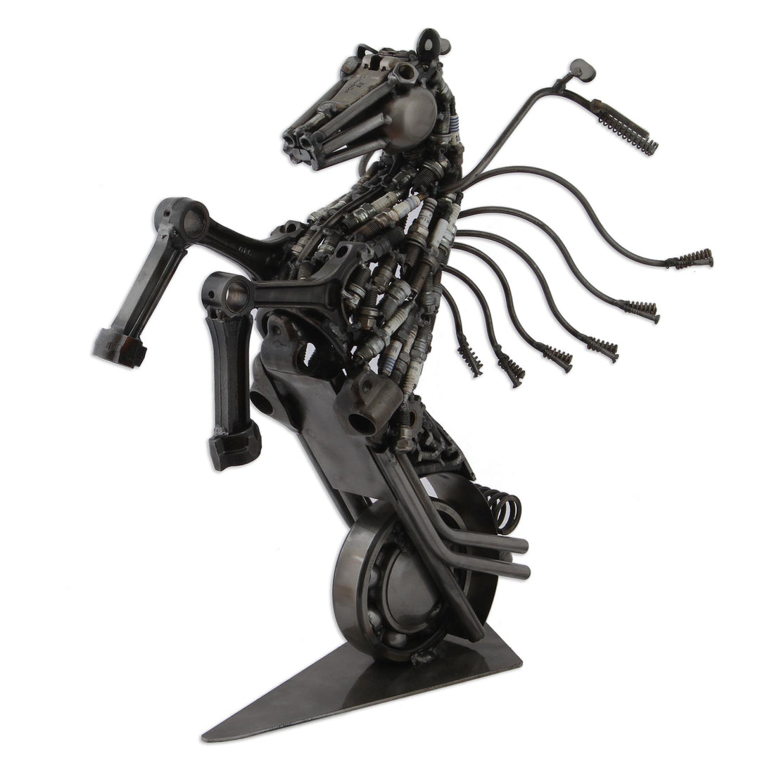 Upcycled Metal Motorcycle Horse Sculpture from Mexico - Iron Horse