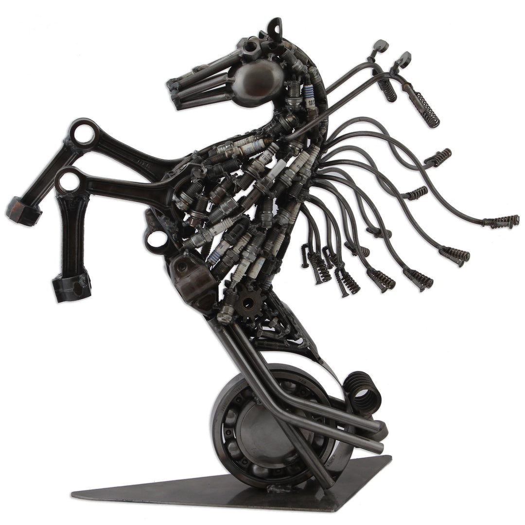 Upcycled Metal Motorcycle Horse Sculpture from Mexico - Iron Horse