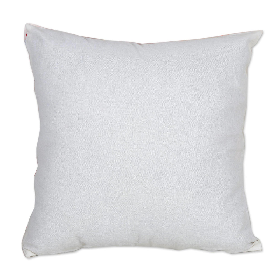 Embroidered Cotton Cushion Covers in Pink from India (Pair) - Divine Orchard in Pink