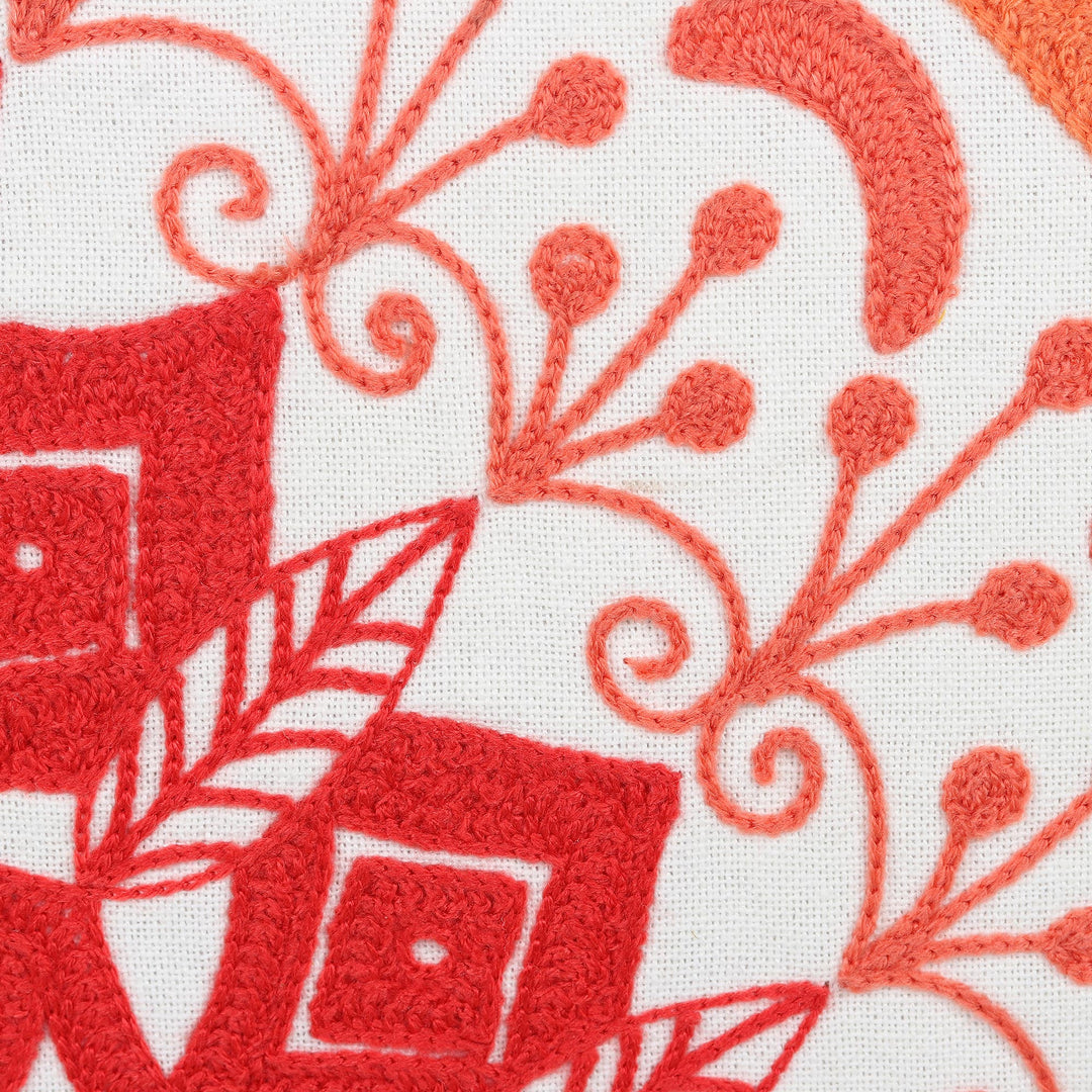 Embroidered Cotton Cushion Covers in Pink from India (Pair) - Divine Orchard in Pink