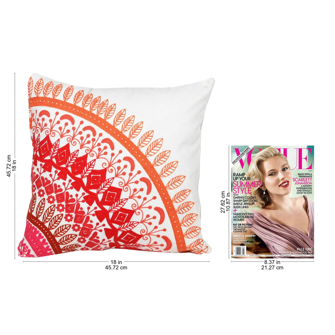 Embroidered Cotton Cushion Covers in Pink from India (Pair) - Divine Orchard in Pink