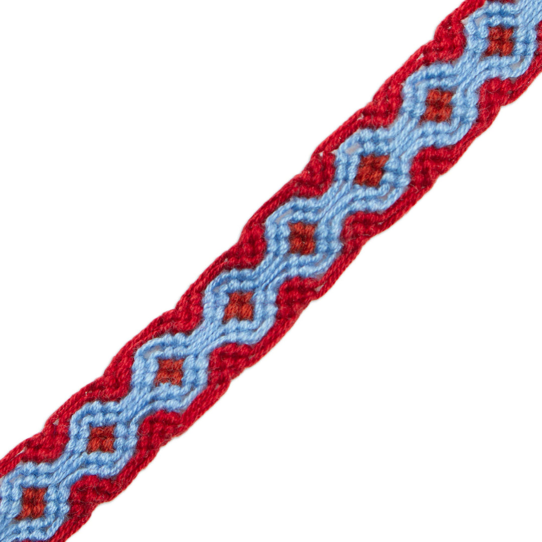 Periwinkle Blue and Russet Red Cotton Macrame Bracelet - Geometric Path