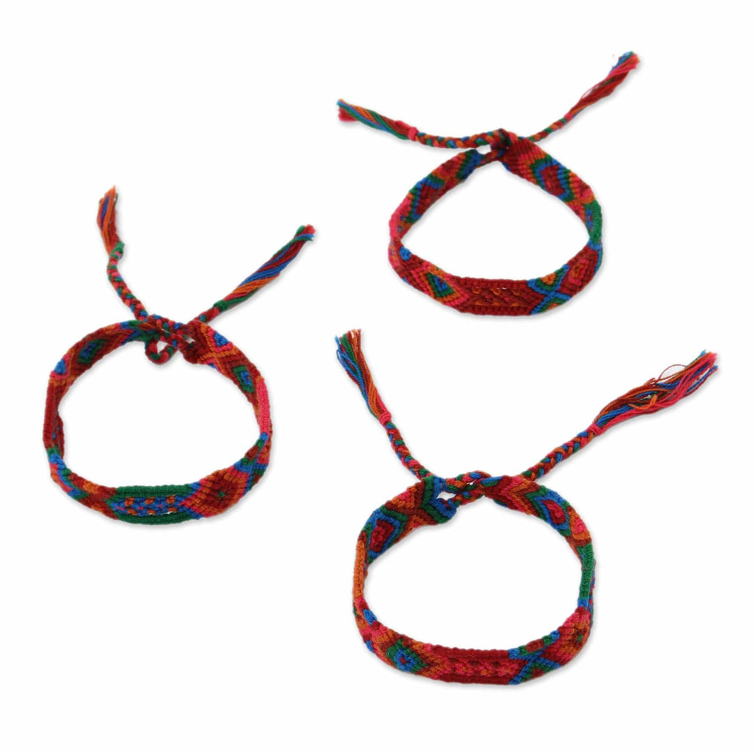 Colorful Cotton Wristband Bracelets from Mexico (Set of 3) - Deep Color