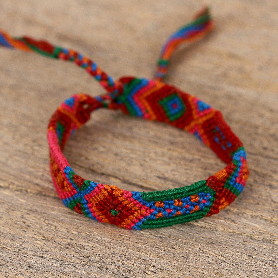 Colorful Cotton Wristband Bracelets from Mexico (Set of 3) - Deep Color