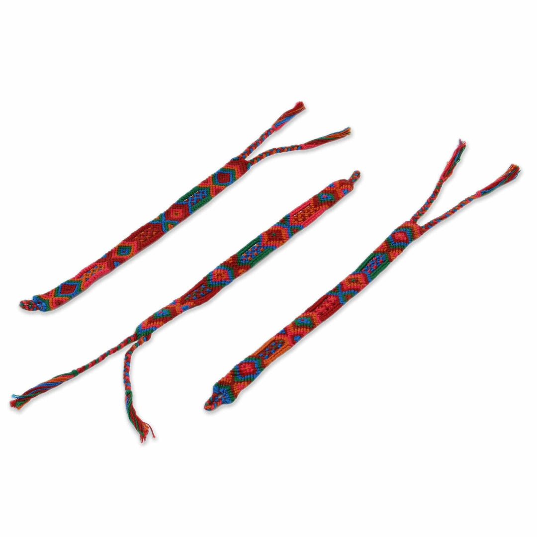 Colorful Cotton Wristband Bracelets from Mexico (Set of 3) - Deep Color