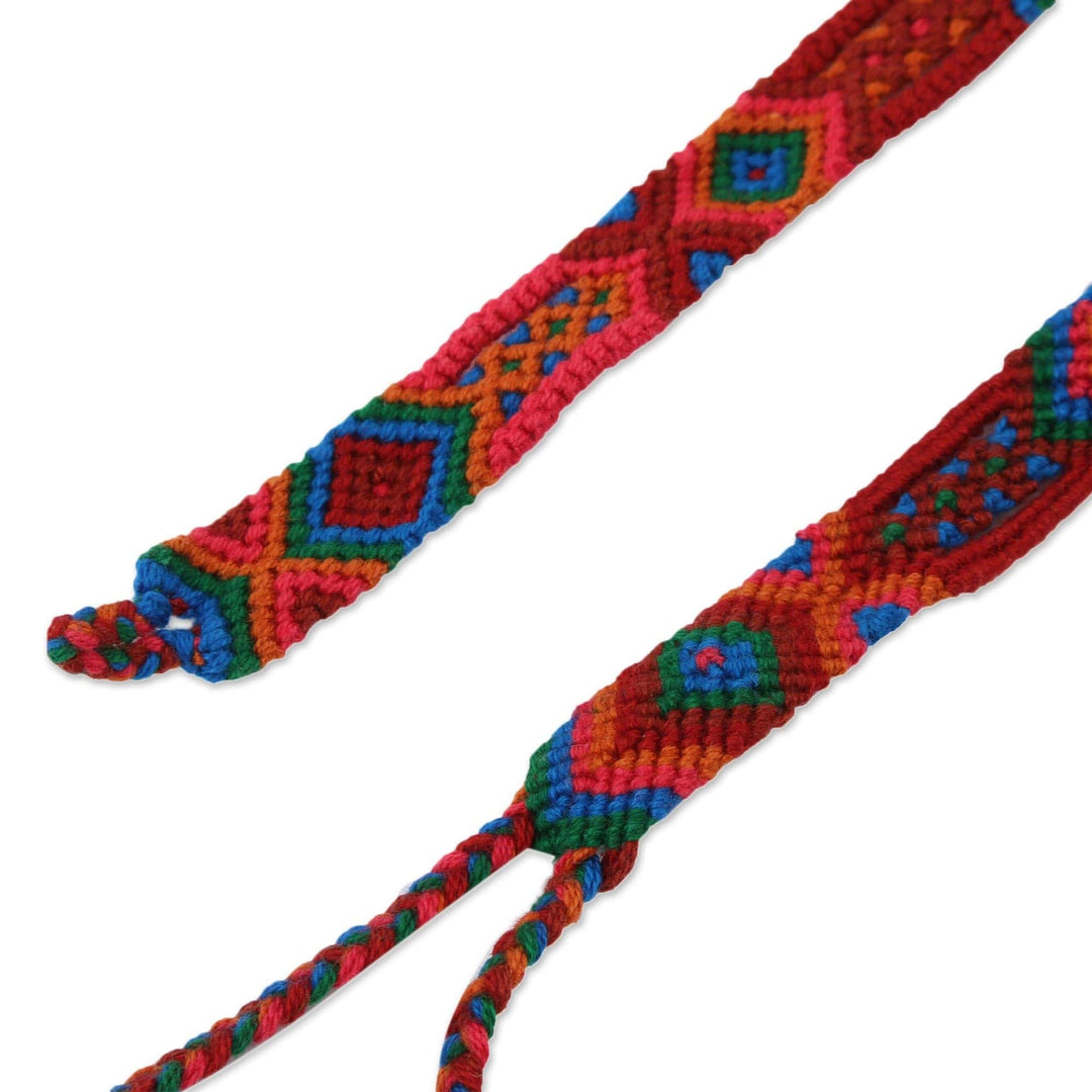 Colorful Cotton Wristband Bracelets from Mexico (Set of 3) - Deep Color