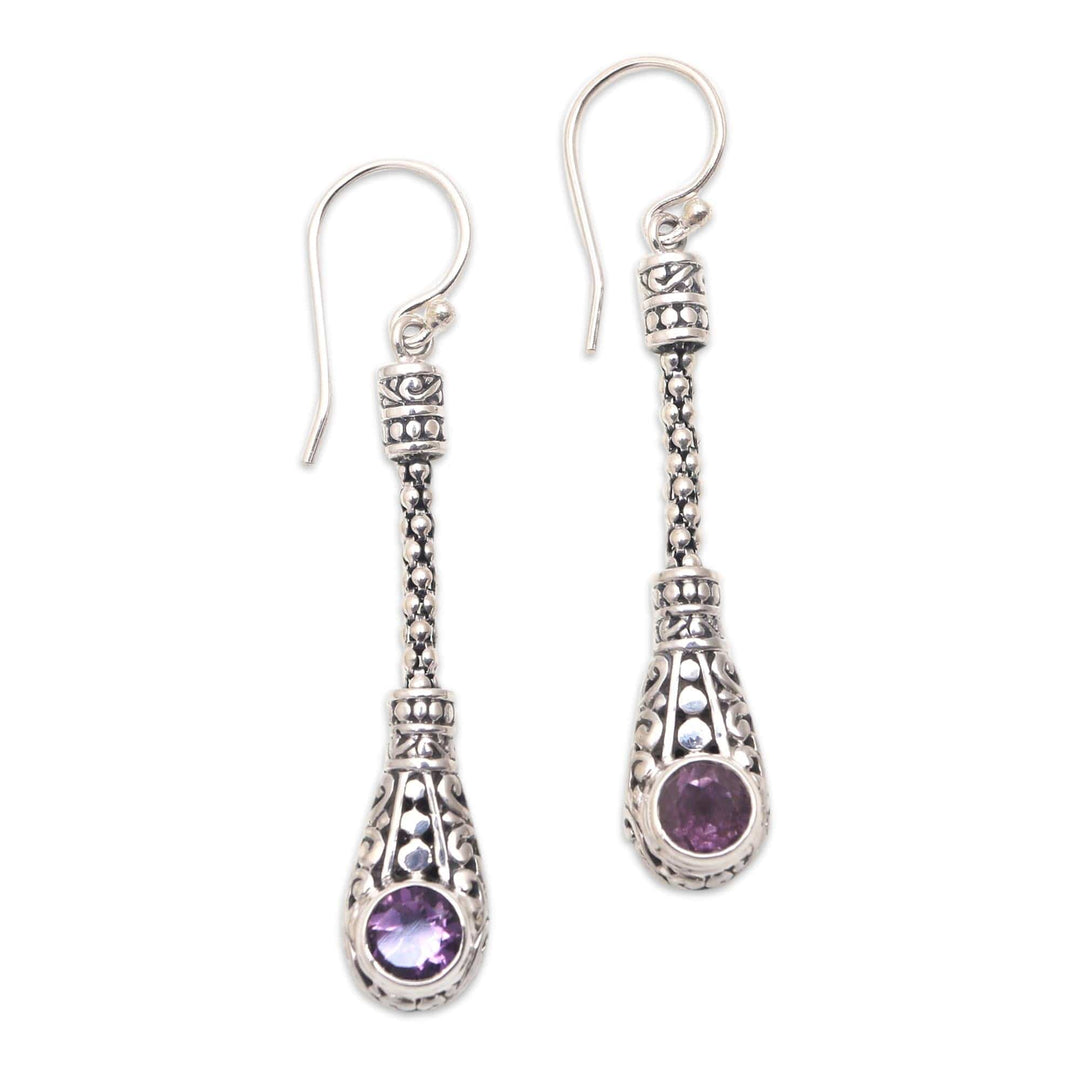 Faceted Amethyst Dangle Earrings from Bali - Tears of a Goddess