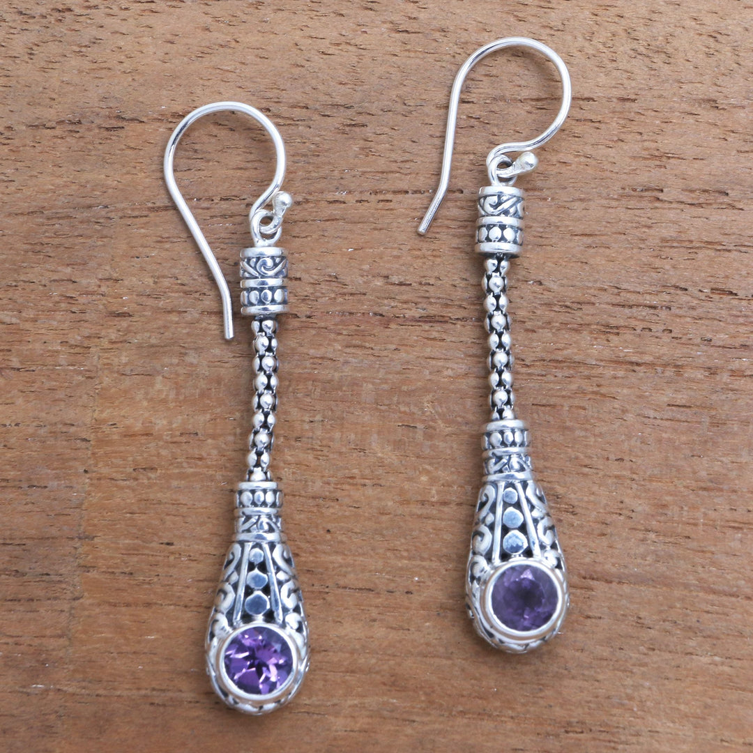 Faceted Amethyst Dangle Earrings from Bali - Tears of a Goddess