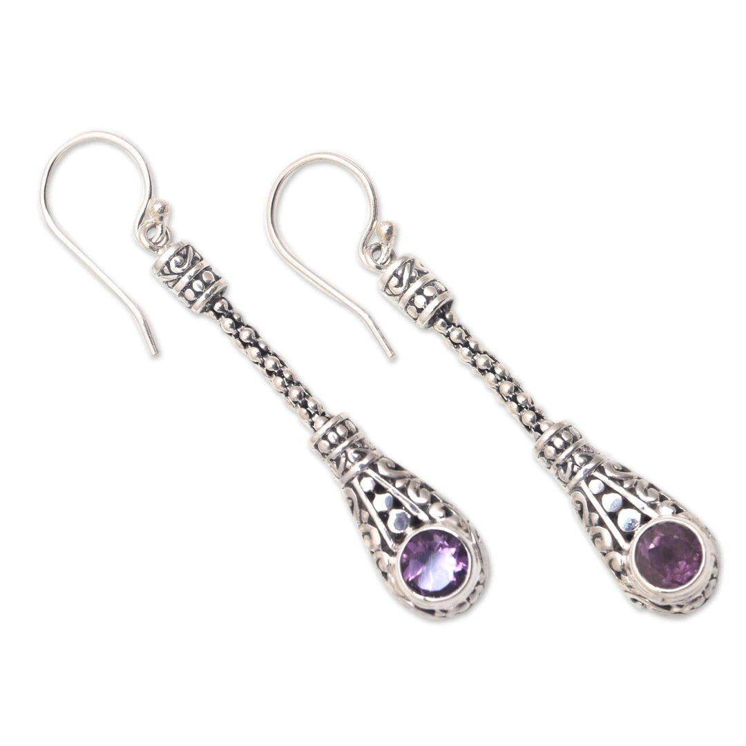 Faceted Amethyst Dangle Earrings from Bali - Tears of a Goddess