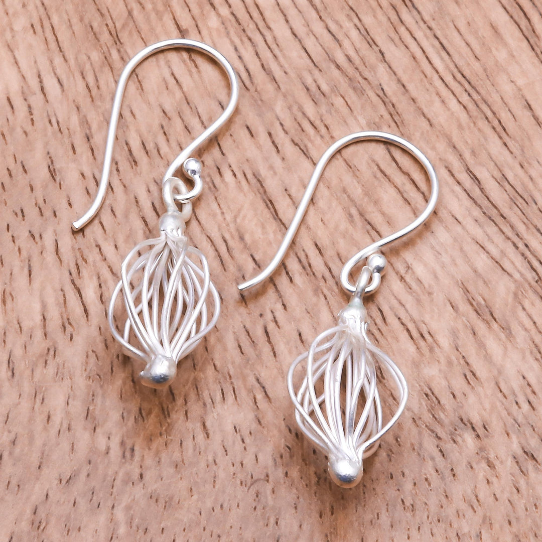 Sterling Silver Wire Dangle Earrings from Thailand - Beautiful Cage