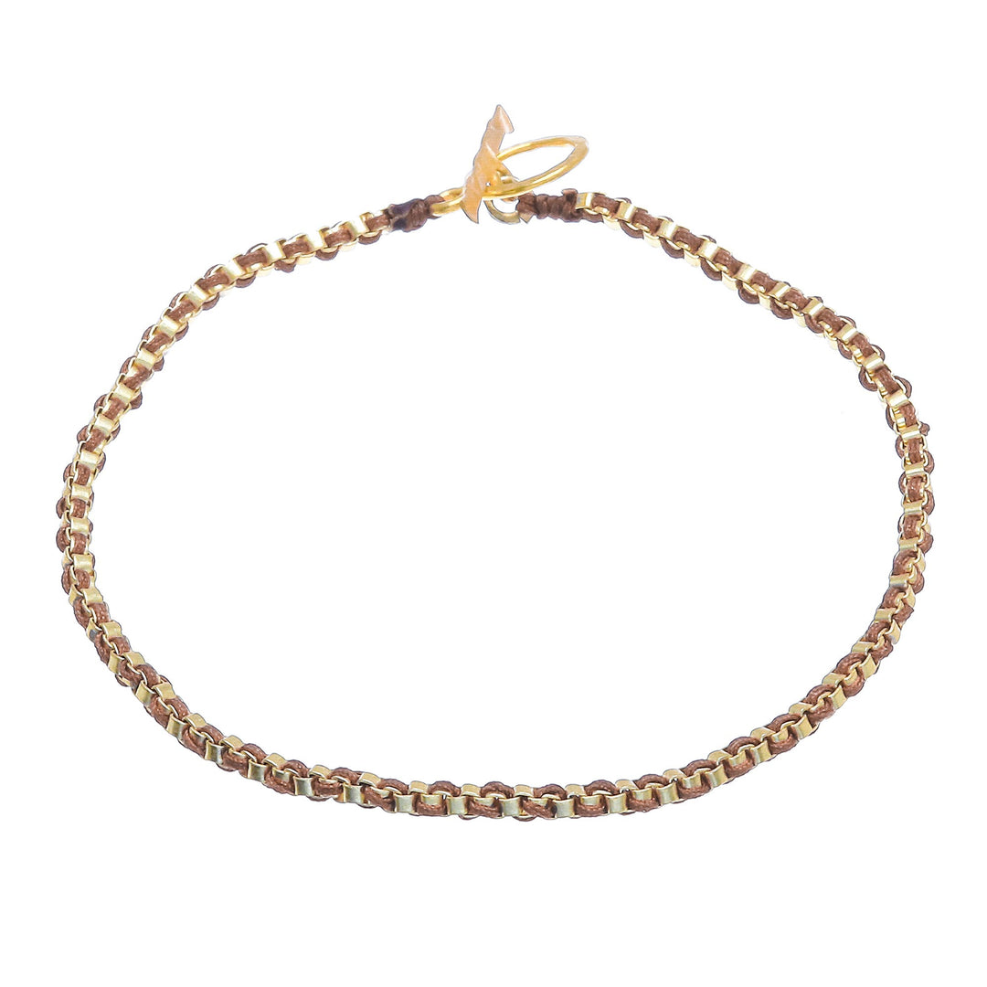 Gold Plated Brass Chain Bracelet in Brown from Thailand - Golden Day in Brown
