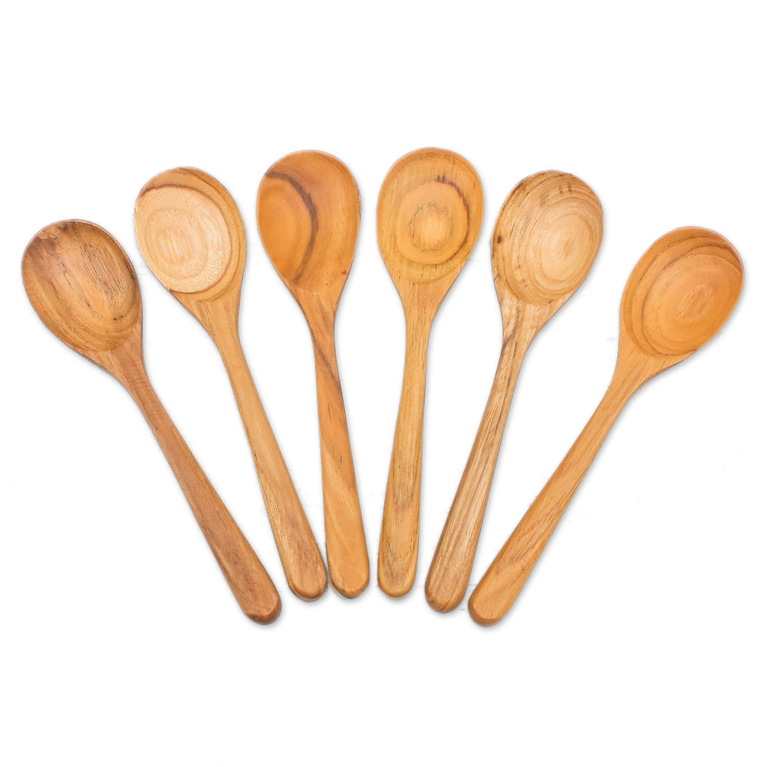 Handmade Teak Wood Dessert Spoons from Thailand (Set of 6) - Sweet Nature