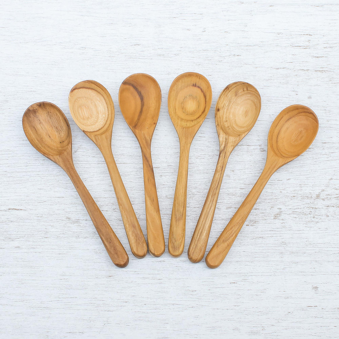Handmade Teak Wood Dessert Spoons from Thailand (Set of 6) - Sweet Nature