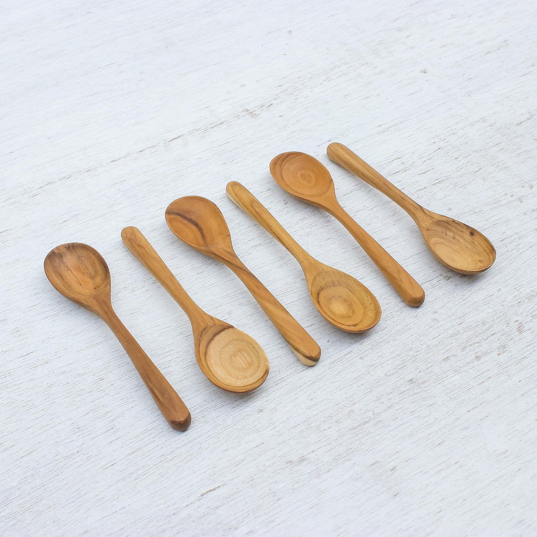 Handmade Teak Wood Dessert Spoons from Thailand (Set of 6) - Sweet Nature