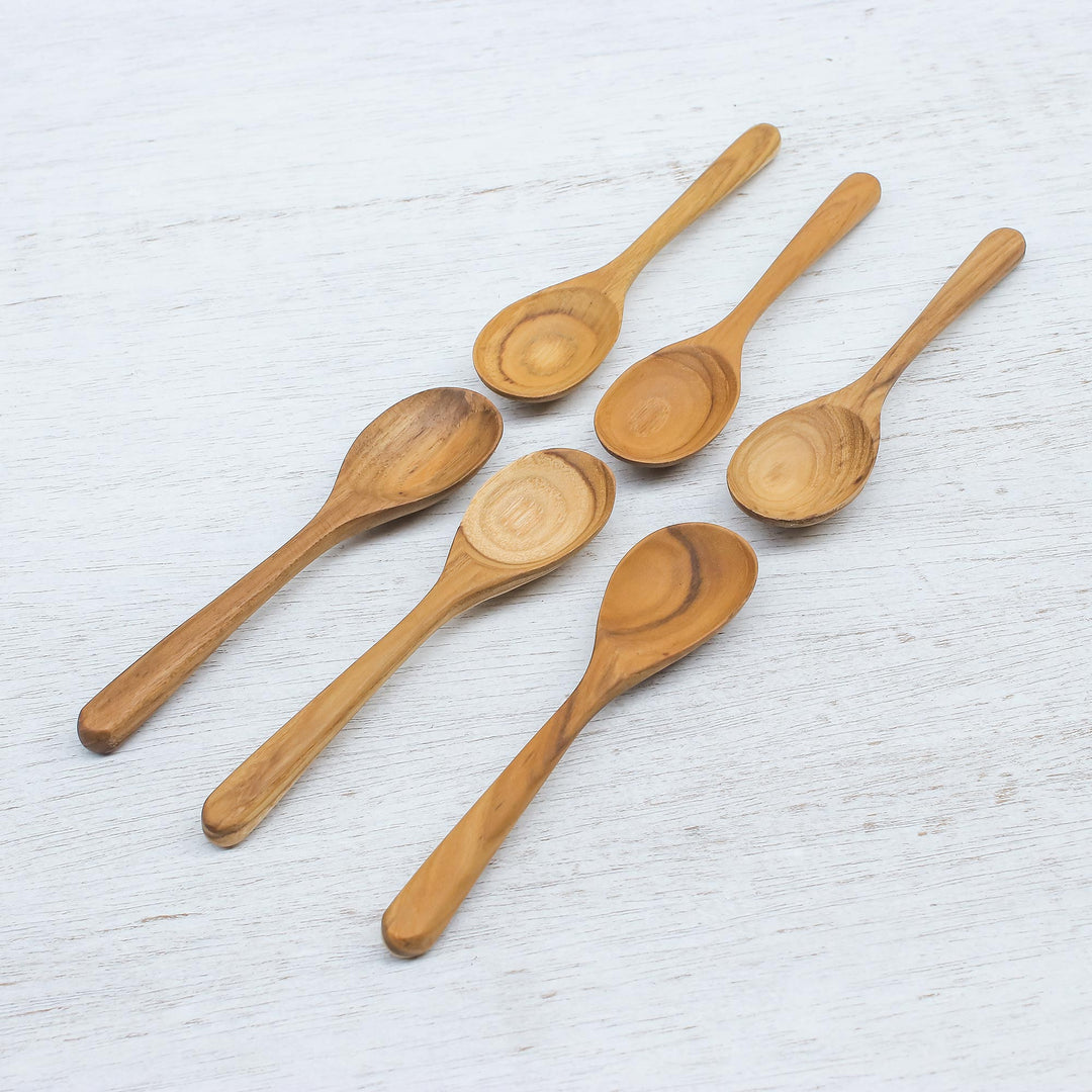 Handmade Teak Wood Dessert Spoons from Thailand (Set of 6) - Sweet Nature