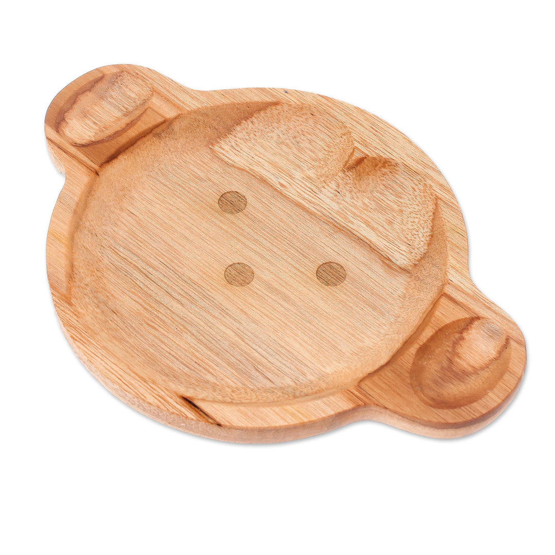 Monkey-Themed Teak Wood Serving Plate from Thailand - Playful Monkey