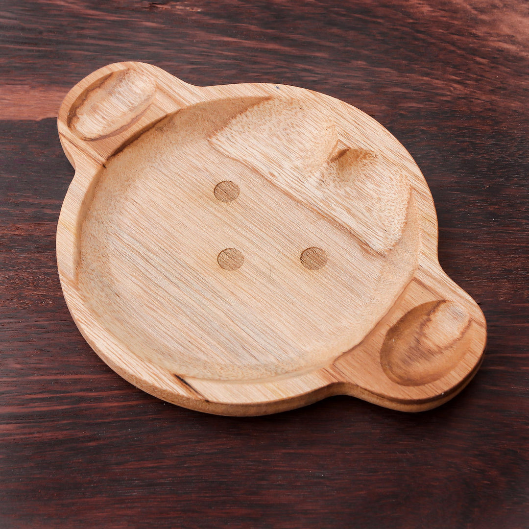 Monkey-Themed Teak Wood Serving Plate from Thailand - Playful Monkey