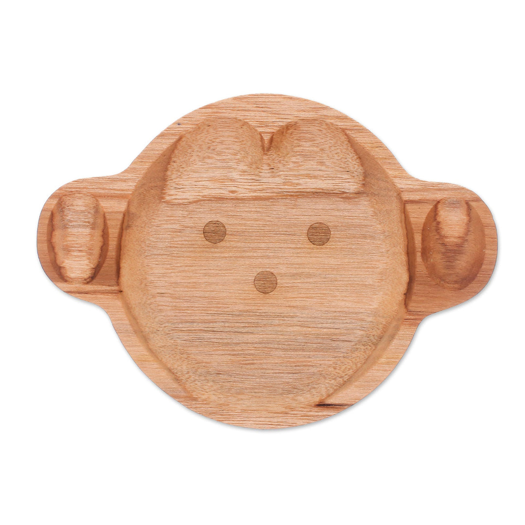 Monkey-Themed Teak Wood Serving Plate from Thailand - Playful Monkey
