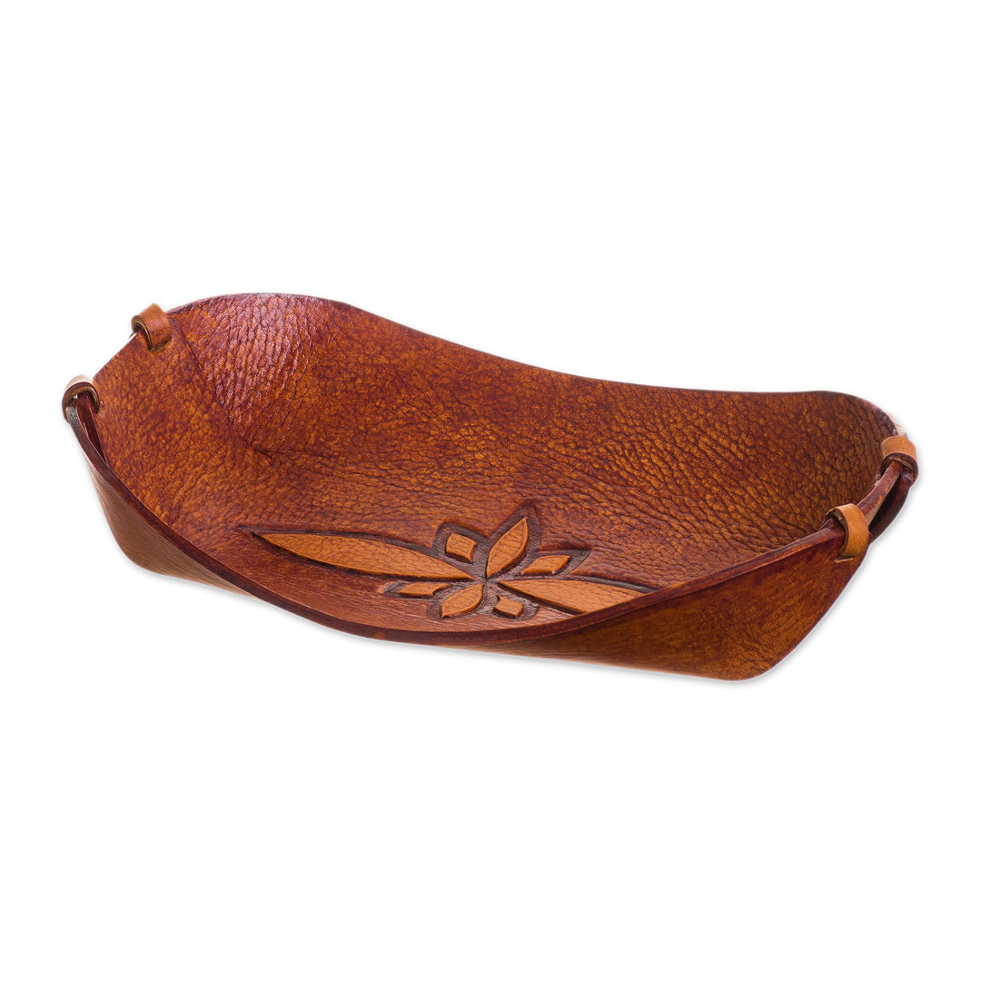 Handcrafted Leather Catchall from Peru - Gothic Flower