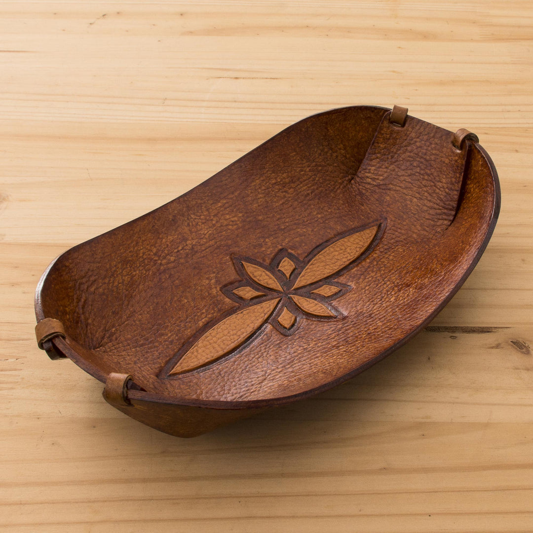 Handcrafted Leather Catchall from Peru - Gothic Flower