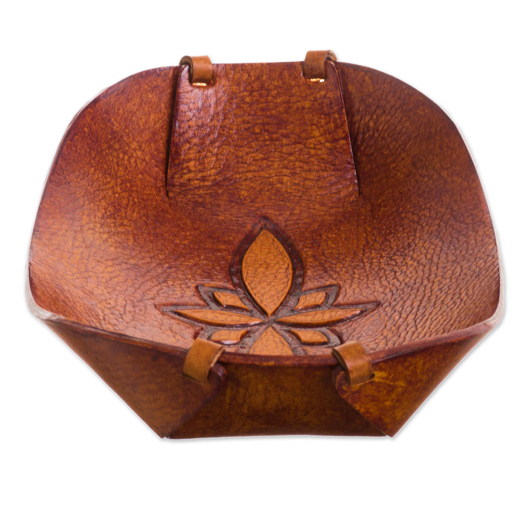 Handcrafted Leather Catchall from Peru - Gothic Flower