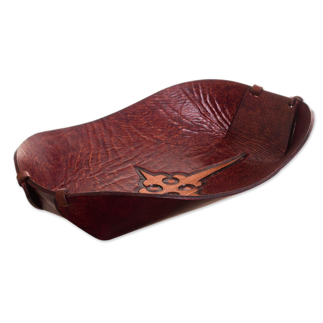 Cross Pattern Leather Catchall from Peru - Gothic Elegance