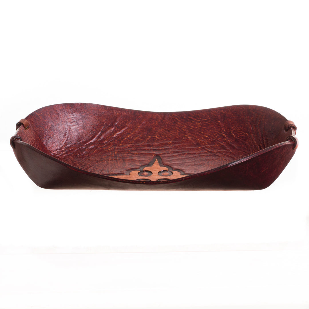 Cross Pattern Leather Catchall from Peru - Gothic Elegance