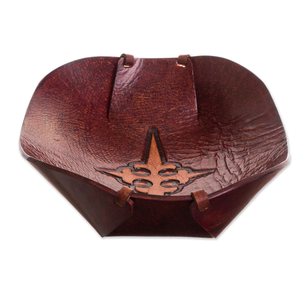 Cross Pattern Leather Catchall from Peru - Gothic Elegance