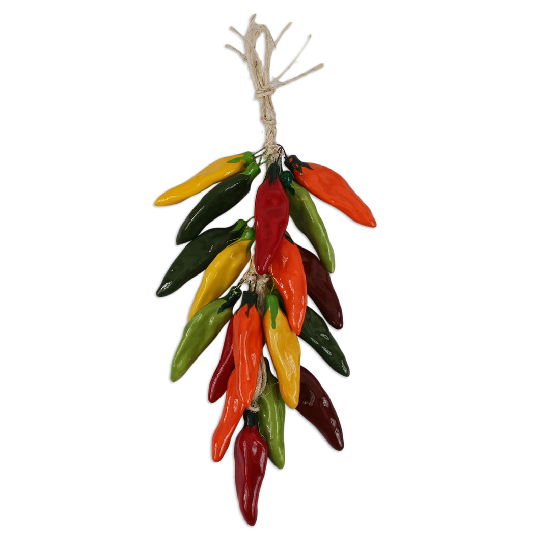 Ceramic Chipotle Pepper Decorative Ristra from Mexico - Chipotle Bunch