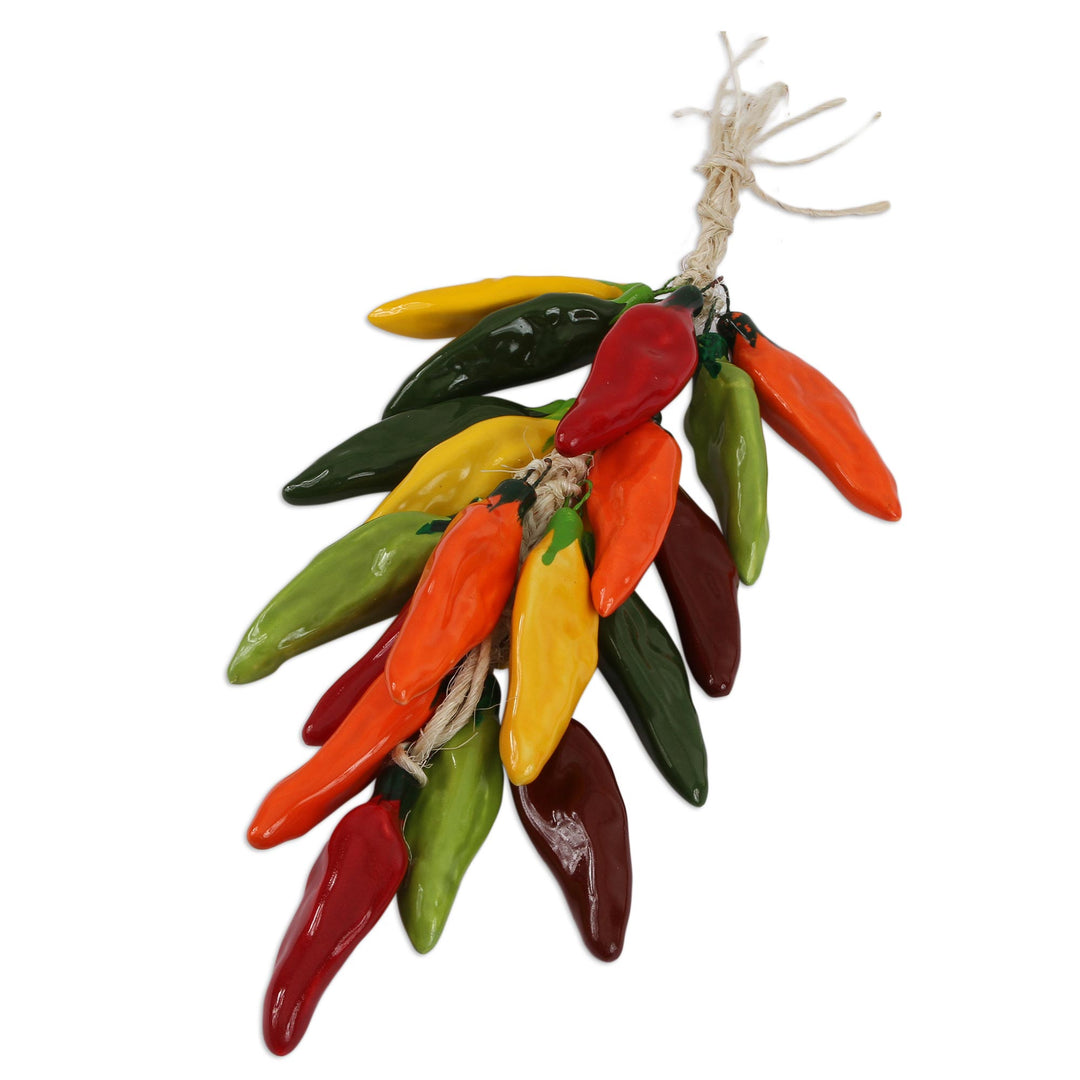 Ceramic Chipotle Pepper Decorative Ristra from Mexico - Chipotle Bunch