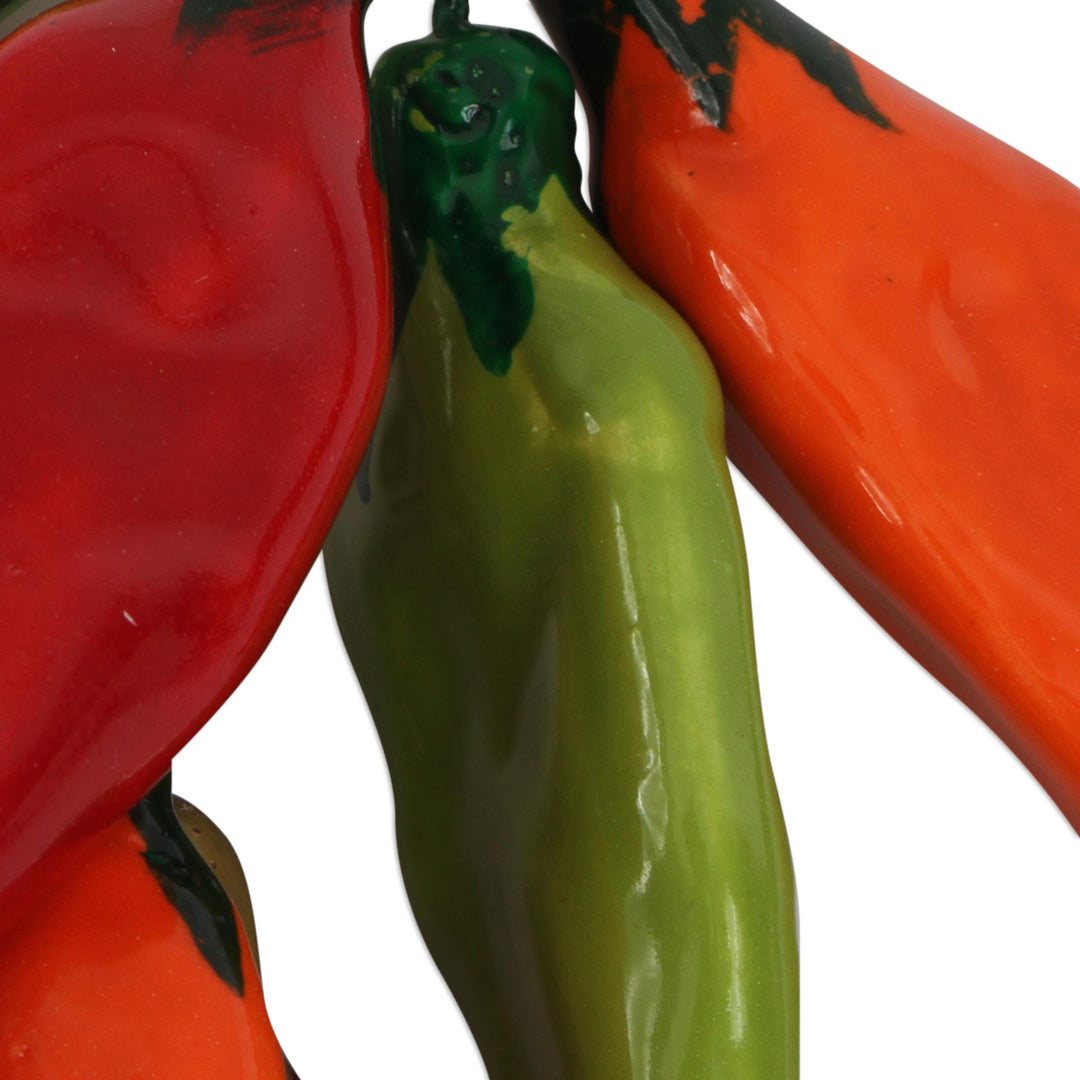 Ceramic Chipotle Pepper Decorative Ristra from Mexico - Chipotle Bunch