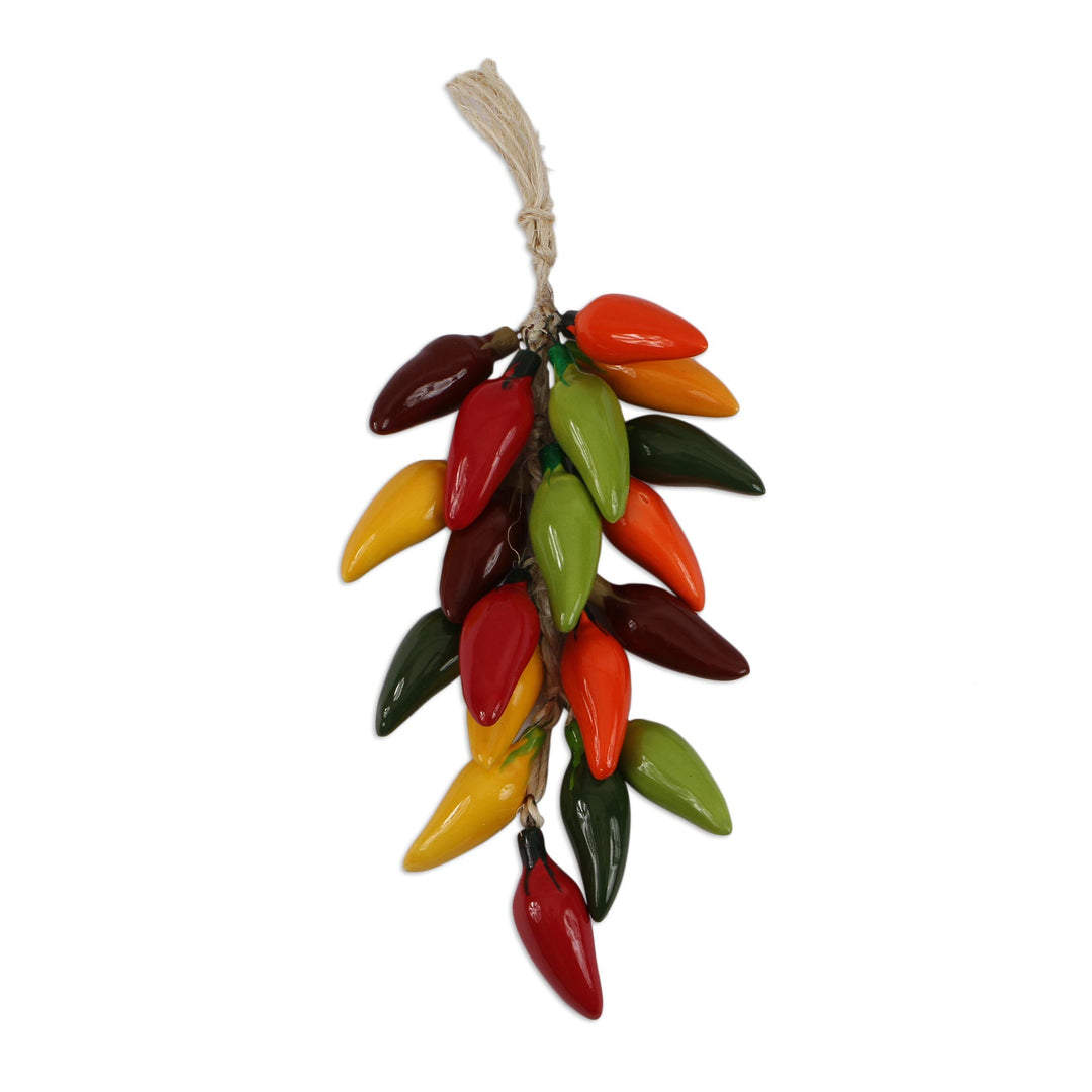 Ceramic Jalapeño Pepper Decorative Ristra from Mexico - Jalapeño Bunch
