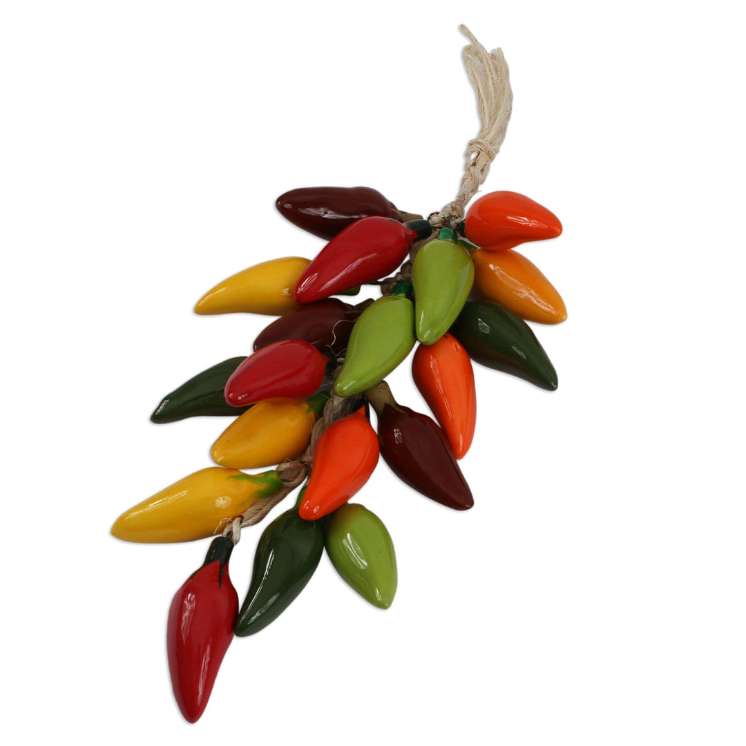 Ceramic Jalapeño Pepper Decorative Ristra from Mexico - Jalapeño Bunch
