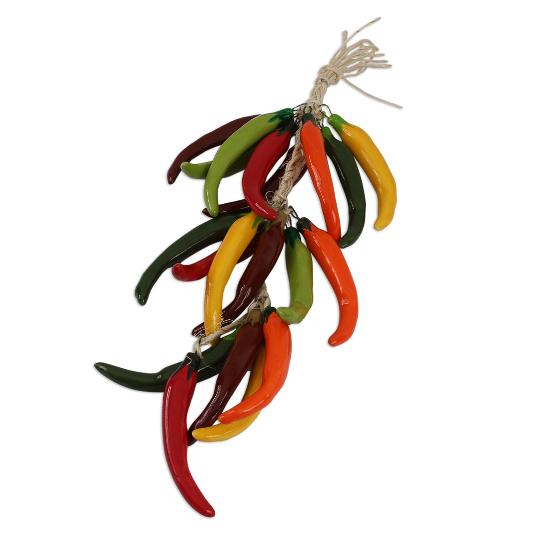 Ceramic Miracielo Pepper Decorative Ristra from Mexico - Miracielo Bunch