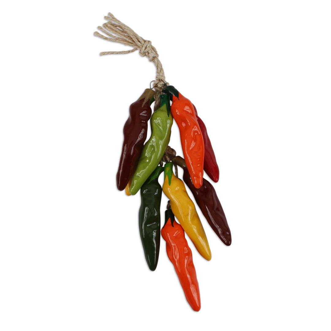 Ceramic Serrano Pepper Decorative Ristra from Mexico - Serrano Color