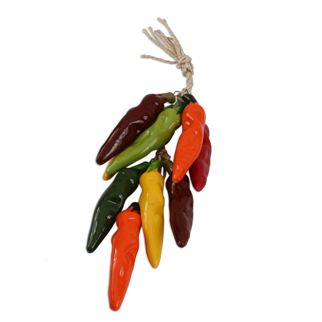 Ceramic Serrano Pepper Decorative Ristra from Mexico - Serrano Color