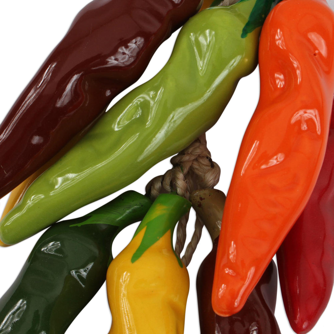 Ceramic Serrano Pepper Decorative Ristra from Mexico - Serrano Color