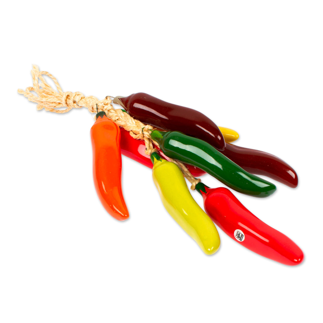 Ceramic California Chili Decorative Ristra from Mexico - California Chili Bunch