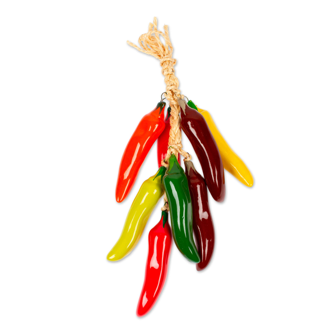 Ceramic California Chili Decorative Ristra from Mexico - California Chili Bunch