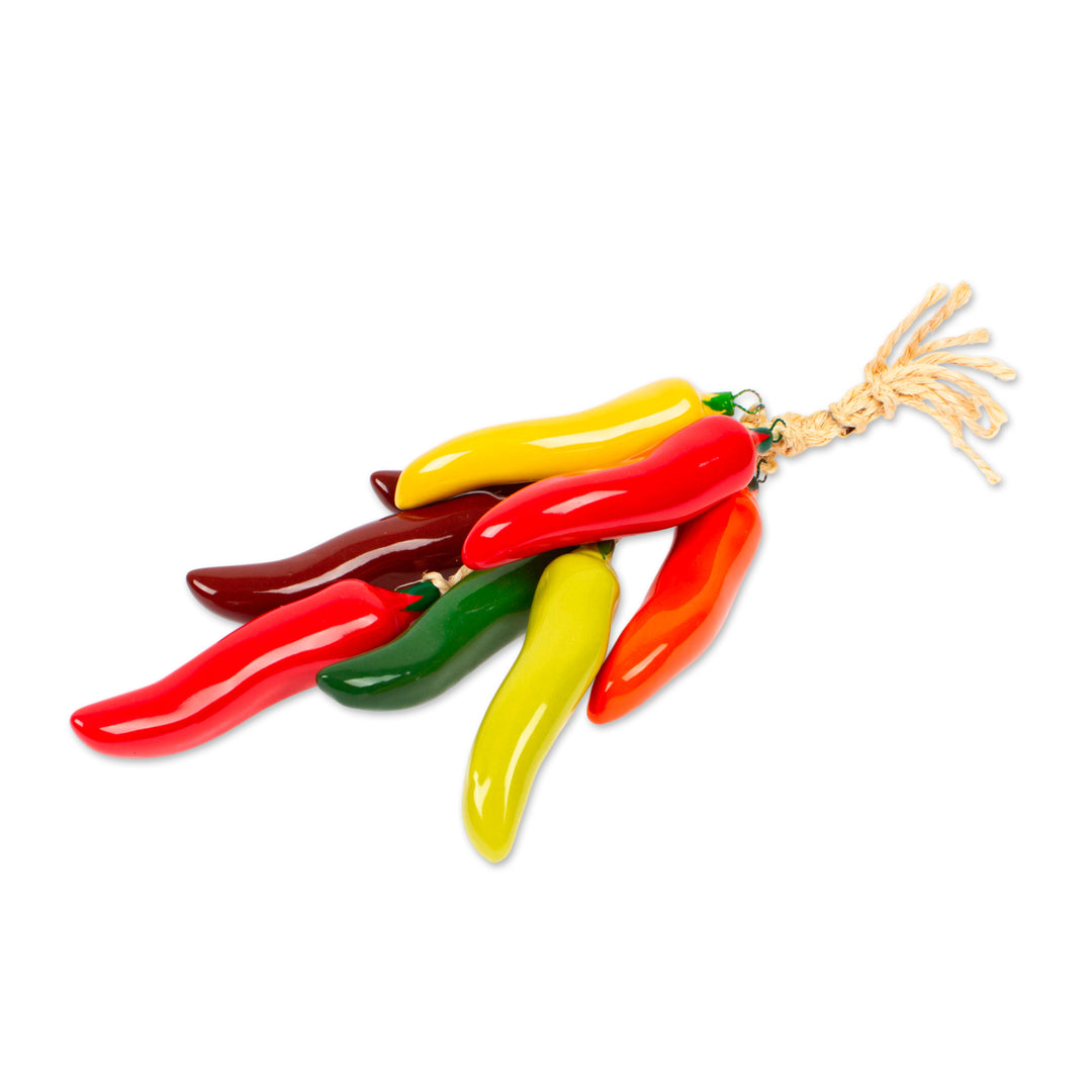 Ceramic California Chili Decorative Ristra from Mexico - California Chili Bunch