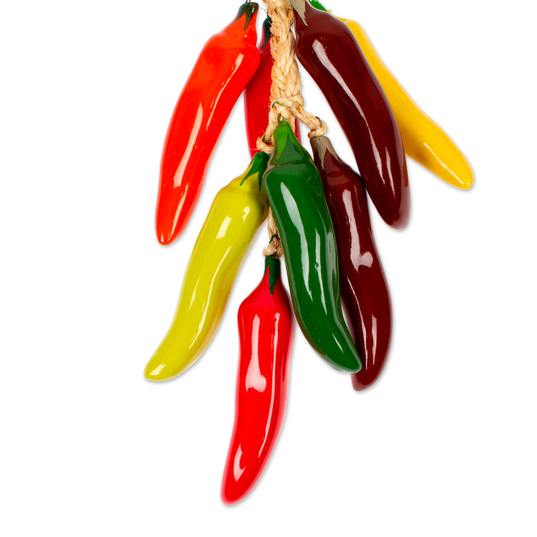 Ceramic California Chili Decorative Ristra from Mexico - California Chili Bunch