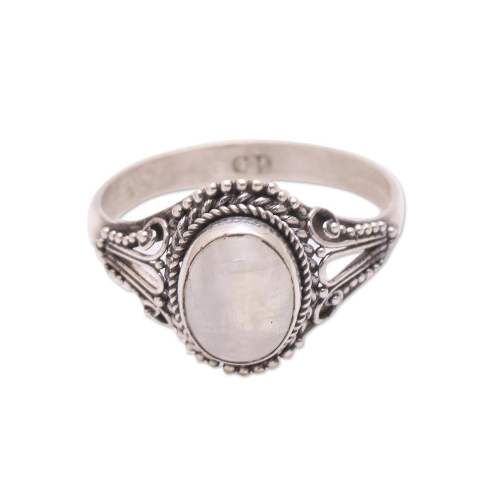 Handmade Rainbow Moonstone Single-Stone Ring from Bali - Princess Gem