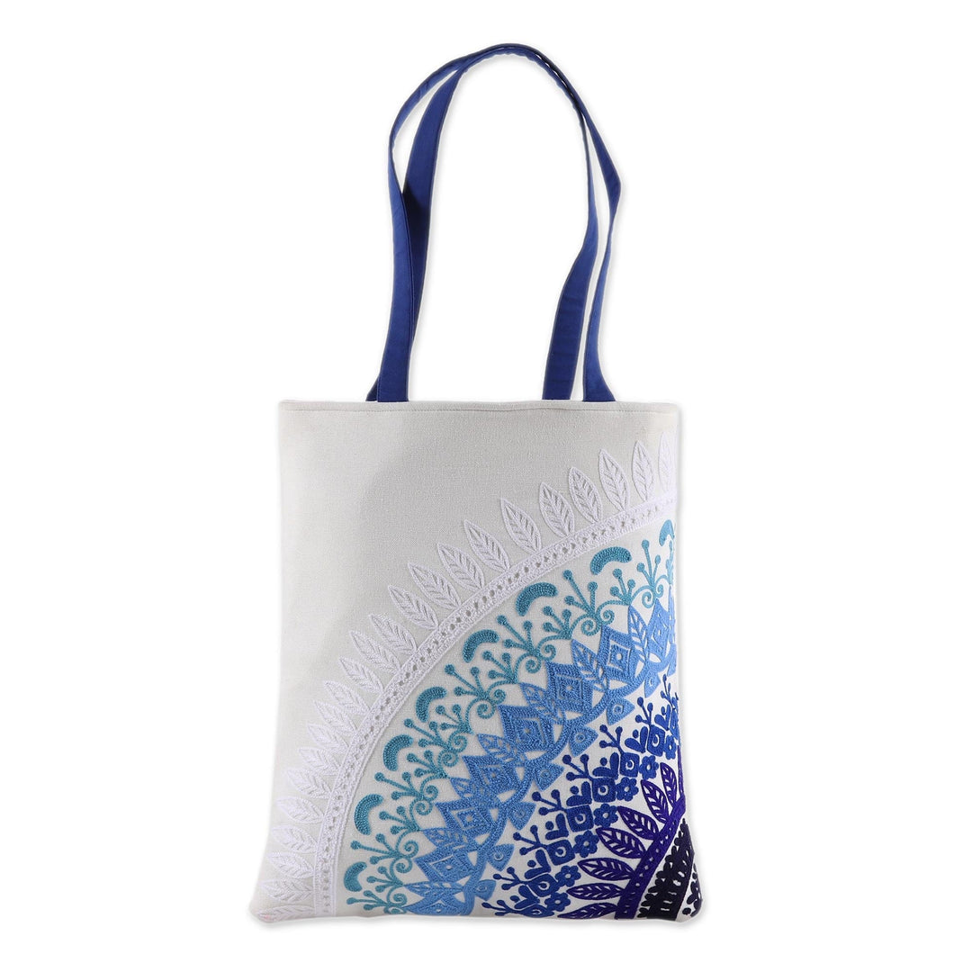 Embroidered Mandala Motif Cotton Tote from India - Mandala Fusion