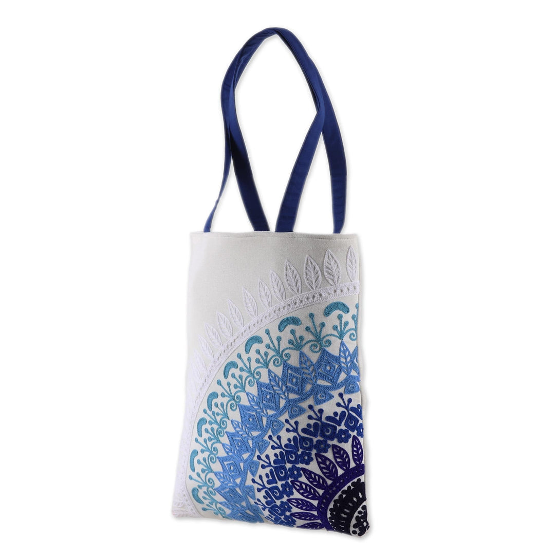 Embroidered Mandala Motif Cotton Tote from India - Mandala Fusion